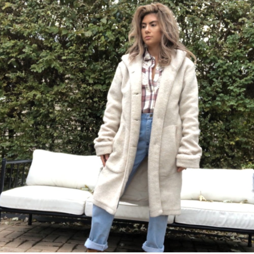 Hooded Real Comfort Longline Sherpa Coat